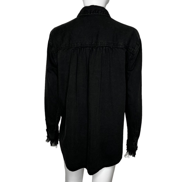 Pilcro Tulle Faded Black Collar Button Up Small - Picture 7 of 8